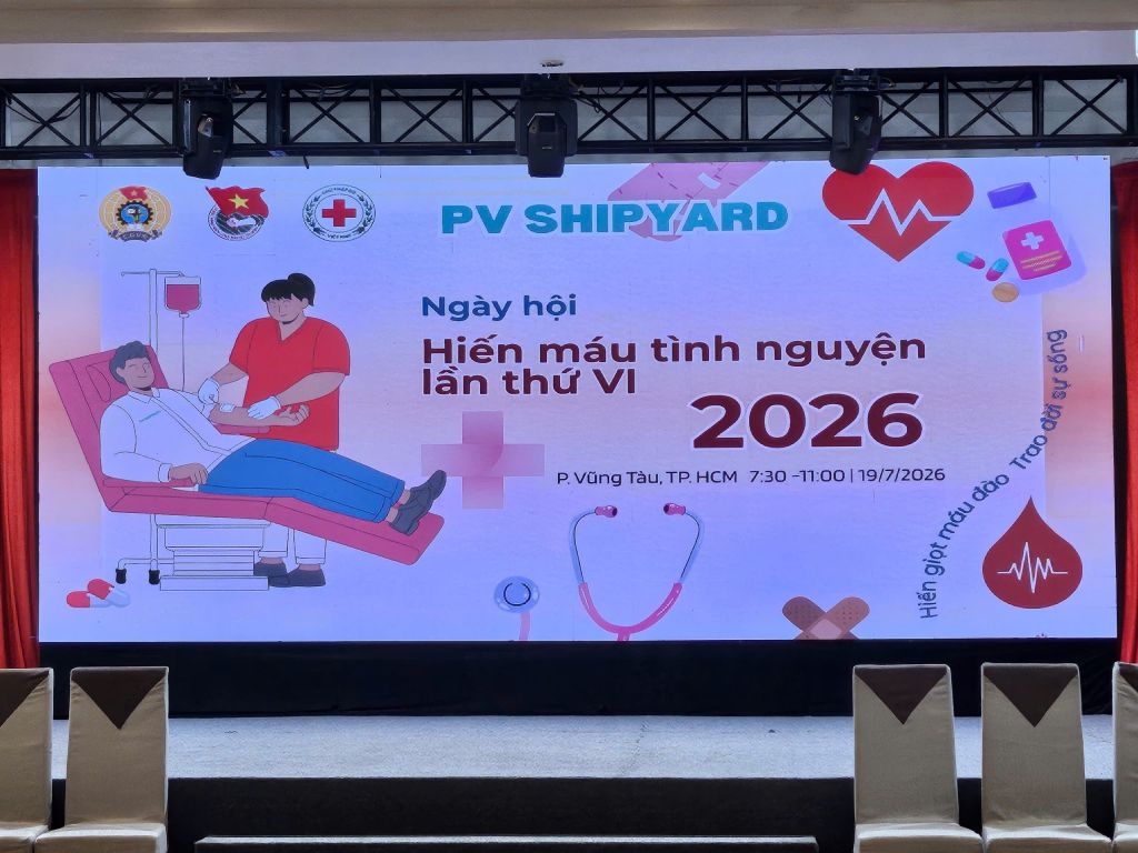 Toàn cảnh Ngày hội Hiến máu tình nguyện 2026 với sự tham gia của đoàn viên, người lao động PV Shipyard và các đơn vị PTSC.